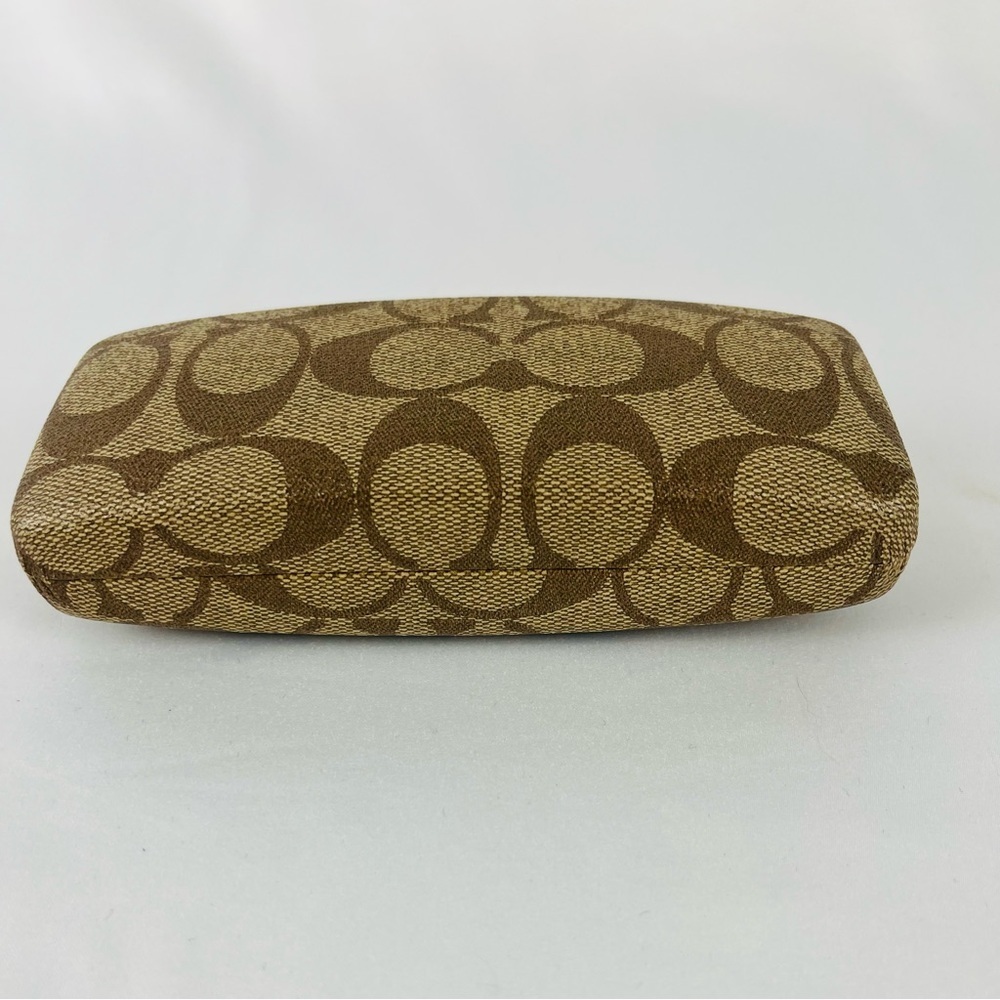 Coach Signature C hard shell sunglasses case faux leather pvc tan brown interior